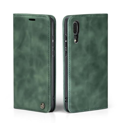 LBH Handyhülle für Huawei P20 in Grün mit Karten- und Geldfach Smartphone Hülle mit Standfunktion Flip Case Schutzhülle Magnetverschluss Vintage von LBH