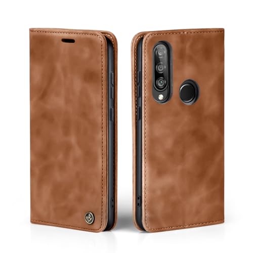 LBH Handyhülle für Huawei P30 Lite in Hellbraun mit Karten- und Geldfach Smartphone Hülle mit Standfunktion Flip Case Schutzhülle Magnetverschluss Vintage von LBH