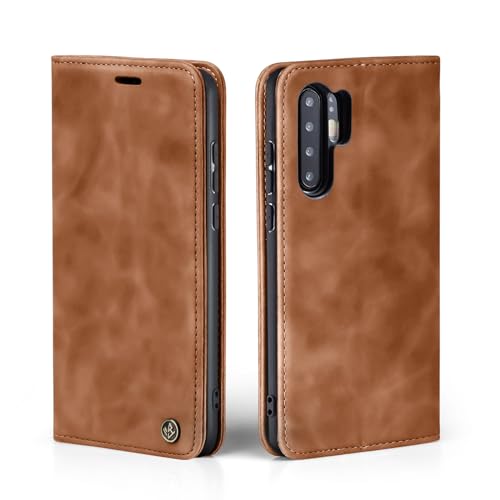 LBH Handyhülle für Huawei P30 Pro in Hellbraun mit Karten- und Geldfach Smartphone Hülle mit Standfunktion Flip Case Schutzhülle Magnetverschluss Vintage von LBH