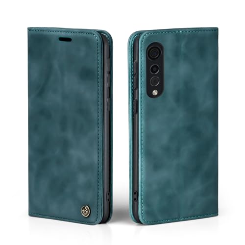 LBH Handyhülle für LG Velvet 5G in Petrol Blau mit Karten- und Geldfach Smartphone Hülle mit Standfunktion Flip Case Schutzhülle Magnetverschluss Vintage von LBH
