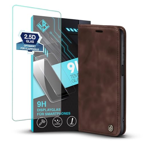 LBH Handyhülle für Samsung Galaxy A25 5G in Dunkelbraun mit Displayglas Karten- und Geldfach Smartphone Hülle mit Standfunktion Flip Case Schutzhülle Magnetverschluss Vintage LBH Handyhülle für Samsung Galaxy A25 5G in Dunkelbraun mit Displayglas Karten- und Geldfach Smartphone Hülle mit Standfunktion Flip Case Schutzhülle Magnetverschluss Vintage von LBH