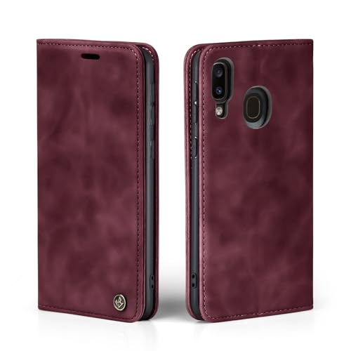 LBH Handyhülle für Samsung Galaxy A40 in Weinrot mit Karten- und Geldfach Smartphone Hülle mit Standfunktion Flip Case Schutzhülle Magnetverschluss Vintage von LBH