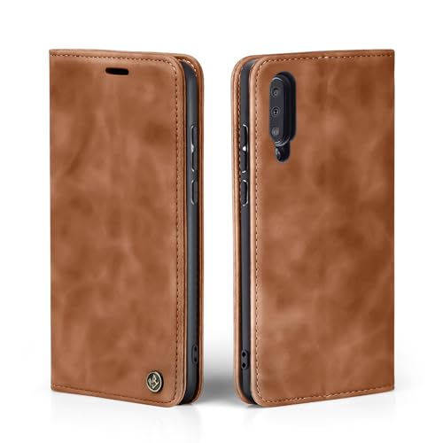 LBH Handyhülle für Samsung Galaxy A50 in Hellbraun mit Karten- und Geldfach Smartphone Hülle mit Standfunktion Flip Case Schutzhülle Magnetverschluss Vintage von LBH