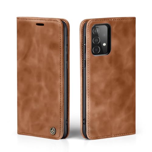 LBH Handyhülle für Samsung Galaxy A52 / A52 5G / A52s 5G in Hellbraun mit Karten- und Geldfach Smartphone Hülle mit Standfunktion Flip Case Schutzhülle Magnetverschluss Vintage von LBH