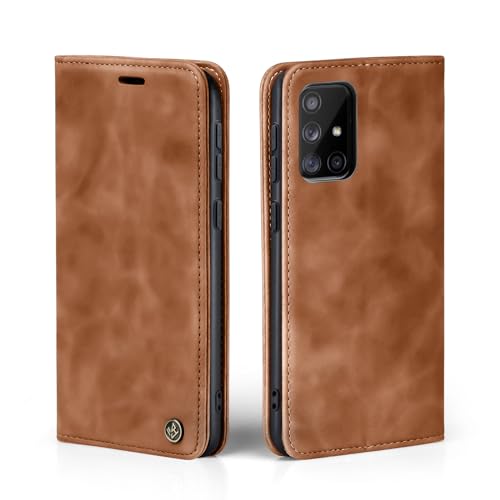 LBH Handyhülle für Samsung Galaxy A71 in Hellbraun mit Karten- und Geldfach Smartphone Hülle mit Standfunktion Flip Case Schutzhülle Magnetverschluss Vintage von LBH