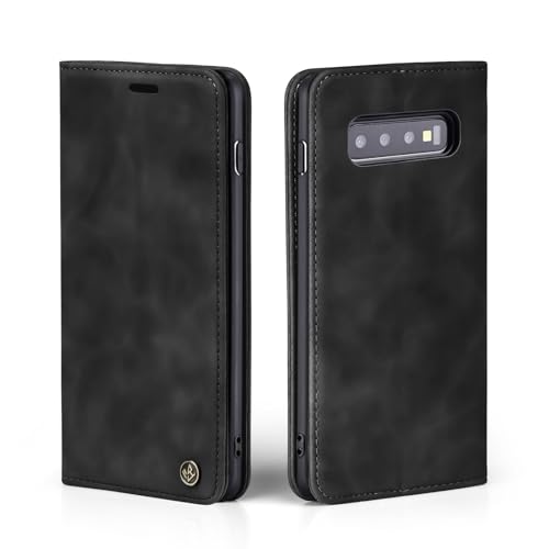 LBH Handyhülle für Samsung Galaxy S10+ Plus in Schwarz mit Karten- und Geldfach Smartphone Hülle mit Standfunktion Flip Case Schutzhülle Magnetverschluss Vintage von LBH