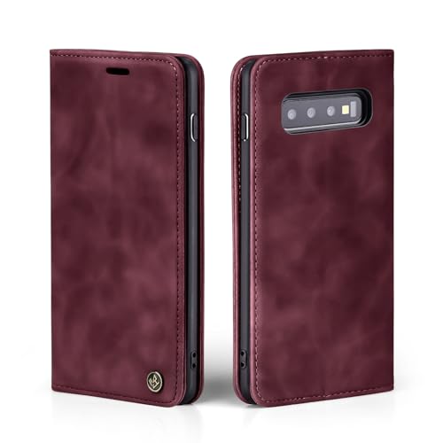 LBH Handyhülle für Samsung Galaxy S10+ in Weinrot mit Karten- und Geldfach Smartphone Hülle mit Standfunktion Flip Case Schutzhülle Magnetverschluss Vintage von LBH
