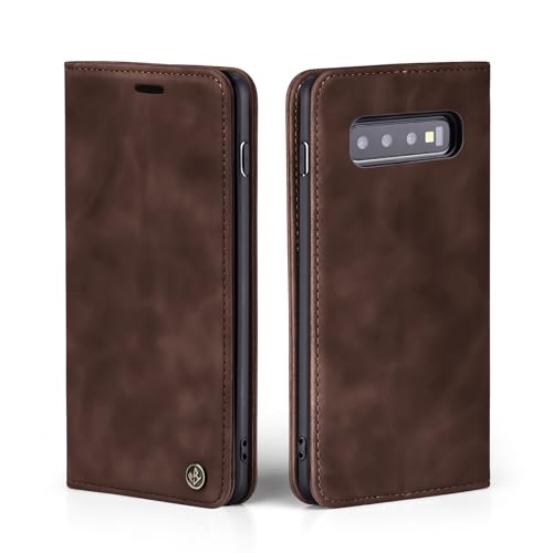 LBH Handyhülle für Samsung Galaxy S10 in Dunkelbraun mit Karten- und Geldfach Smartphone Hülle mit Standfunktion Flip Case Schutzhülle Magnetverschluss Vintage von LBH