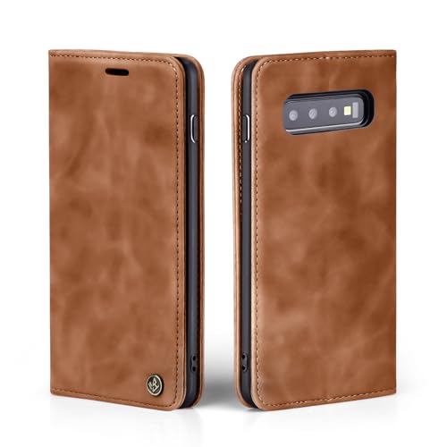 LBH Handyhülle für Samsung Galaxy S10 in Hellbraun mit Karten- und Geldfach Smartphone Hülle mit Standfunktion Flip Case Schutzhülle Magnetverschluss Vintage von LBH