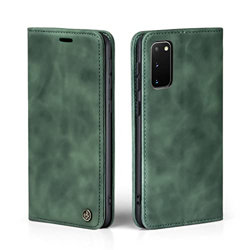 LBH Handyhülle für Samsung Galaxy S20 in Grün mit Karten- und Geldfach Smartphone Hülle mit Standfunktion Flip Case Schutzhülle Magnetverschluss Vintage von LBH