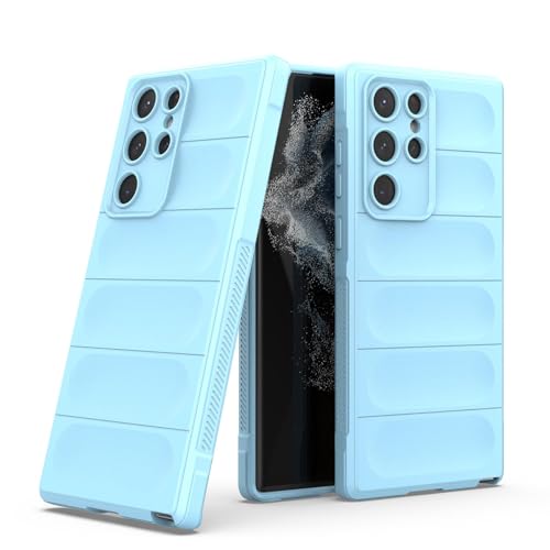 LBH Handyhülle für Samsung Galaxy S22 Ultra Schutzhülle Case Cover Bumper Anti-Schock Stoßabsorbierende Hülle Robust Stoßfest Kratzfest rutschfest Softgrip Griffzonen GripLine Hellblau von LBH
