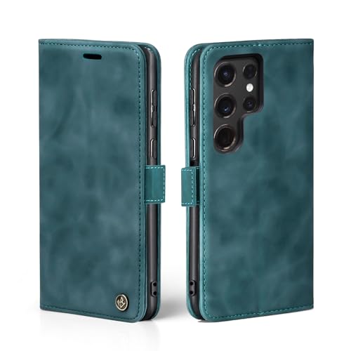 LBH Handyhülle für Samsung Galaxy S24 Ultra in Petrol Blau mit Karten- und Geldfach Smartphone Hülle mit Standfunktion Flip Case Schutzhülle Magnetverschluss Vintage von LBH