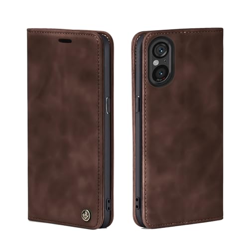 LBH Handyhülle für Sony Xperia 5 V in Dunkelbraun mit Karten- und Geldfach Smartphone Hülle mit Standfunktion Flip Case Schutzhülle Magnetverschluss Vintage von LBH