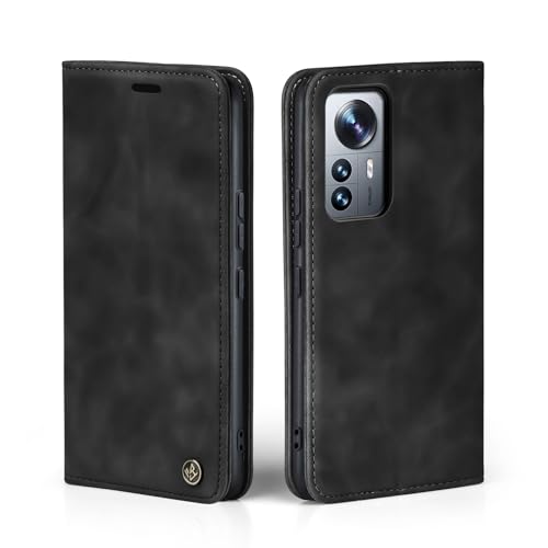 LBH Handyhülle für Xiaomi 12 Pro in Schwarz mit Karten- und Geldfach Smartphone Hülle mit Standfunktion Flip Case Schutzhülle Magnetverschluss Vintage von LBH