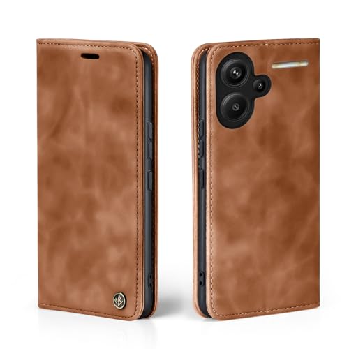 LBH Handyhülle für Xiaomi Redmi Note 13 Pro+ 5G in Hellbraun mit Karten- und Geldfach Smartphone Hülle mit Standfunktion Flip Case Schutzhülle Magnetverschluss Vintage von LBH