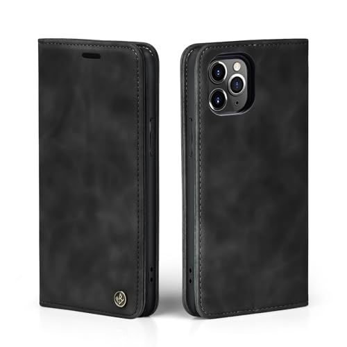 LBH Handyhülle für iPhone 11 Pro Max in Schwarz mit Karten- und Geldfach Smartphone Hülle mit Standfunktion Flip Case Schutzhülle Magnetverschluss Vintage von LBH