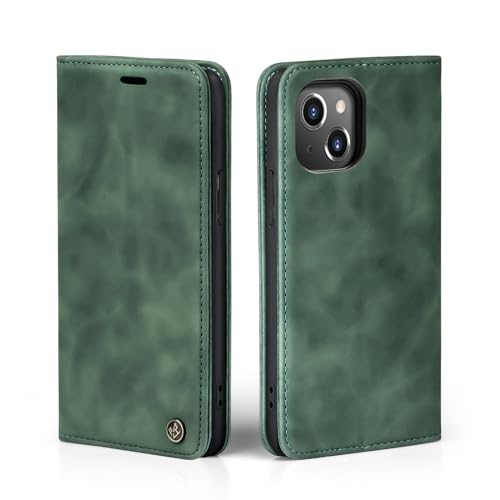 LBH Handyhülle für Apple iPhone 14 in Grün mit Karten- und Geldfach Smartphone Hülle mit Standfunktion Flip Case Schutzhülle Magnetverschluss Vintage von LBH