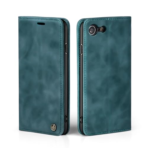 LBH Handyhülle für Apple iPhone 7/8 / SE (2020) in Petrol Blau mit Karten- und Geldfach Smartphone Hülle mit Standfunktion Flip Case Schutzhülle Magnetverschluss Vintage von LBH