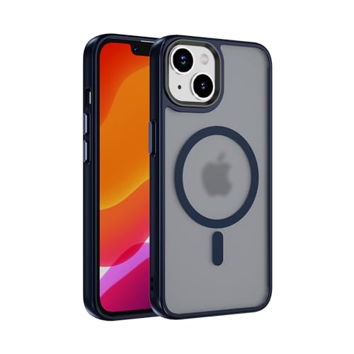 LBH Handyhülle magnetisch für iPhone 13 kompatibel mit MagSafe kabelloses Laden Sturzschutz Design erhöhter Rand Kameraschutz Schutzhülle transparente Rückseite Dunkelblau von LBH