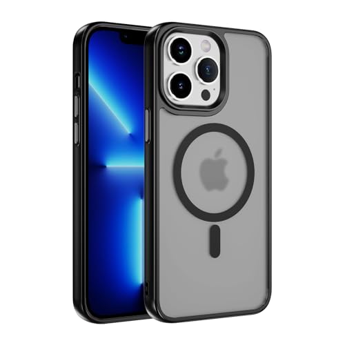 LBH Handyhülle magnetisch für iPhone 14 Pro Max kompatibel mit MagSafe kabelloses Laden Sturzschutz Design erhöhter Rand Kameraschutz Schutzhülle transparente Rückseite Schwarz von LBH