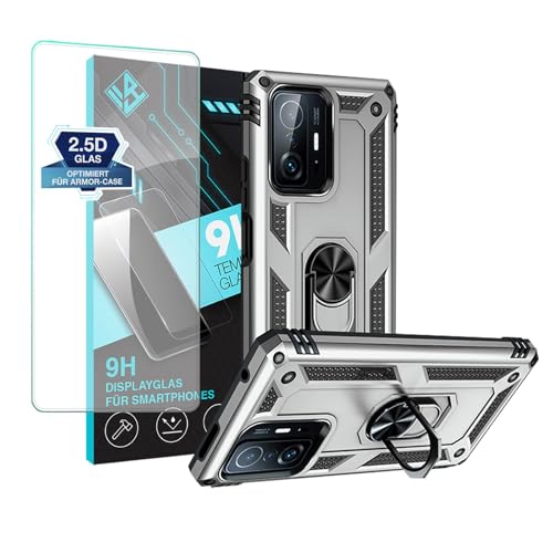 LBH Outdoor Hülle für Xiaomi 11T / 11T Pro mit Displayglas Armor Militär Stoßfest Handyhülle 360 Grad Metal Ring Halter Ständer Schutzhülle für Handyhalterung Auto Magnet Silber LBH Outdoor Hülle für Xiaomi 11T / 11T Pro mit Displayglas Armor Militär Stoßfest Handyhülle 360 Grad Metal Ring Halter Ständer Schutzhülle für Handyhalterung Auto Magnet Silber von LBH