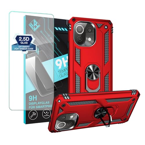 LBH Outdoor Hülle für Xiaomi Mi 11 Lite / 11 Lite 5G mit Displayglas Armor Militär Stoßfest Handyhülle 360 Grad Metal Ring Halter Ständer Schutzhülle für Handyhalterung Auto Magnet Rot LBH Outdoor Hülle für Xiaomi Mi 11 Lite / 11 Lite 5G mit Displayglas Armor Militär Stoßfest Handyhülle 360 Grad Metal Ring Halter Ständer Schutzhülle für Handyhalterung Auto Magnet Rot von LBH