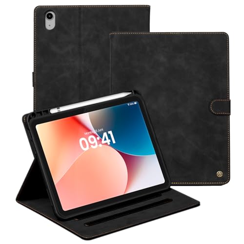 LBH Tablethülle für iPad 10. Gen 10.9 Zoll in Schwarz Auto Sleep Wake Standfunktion Mehrfachwinkel Magnetverschluss Edel Vintage Retro Tabletcover von LBH