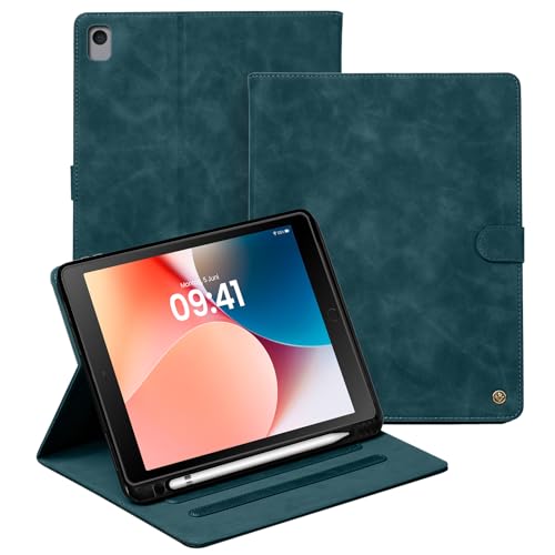 LBH Tablethülle für iPad 5/6/Air 1/Air 2 9.7 Zoll in Petrol Blau Auto Sleep Wake Standfunktion Mehrfachwinkel Magnetverschluss Edel Vintage Retro Tabletcover von LBH