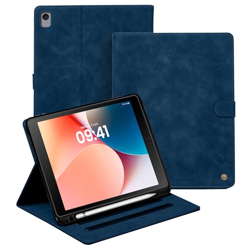 LBH Tablethülle für iPad 7/8/9 10.2 Zoll in Blau Auto Sleep Wake Standfunktion Mehrfachwinkel Magnetverschluss Edel Vintage Retro Tabletcover von LBH