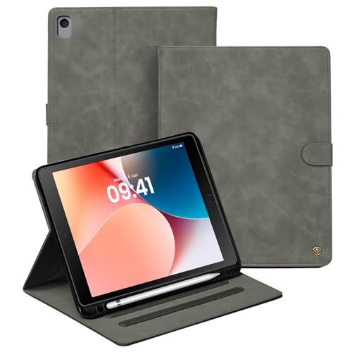 LBH Tablethülle für iPad 7/8/9 10.2 Zoll in Grau Auto Sleep Wake Standfunktion Mehrfachwinkel Magnetverschluss Edel Vintage Retro Tabletcover von LBH