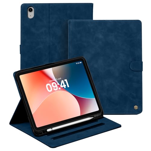 LBH Tablethülle für iPad Air 5 10.9 Zoll in Blau Auto Sleep Wake Standfunktion Mehrfachwinkel Magnetverschluss Edel Vintage Retro Tabletcover von LBH