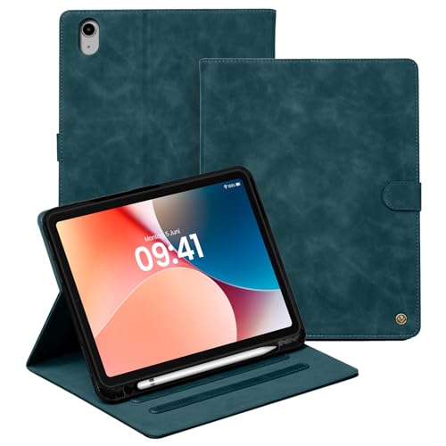 LBH Tablethülle für iPad Air 5 10.9 Zoll in Petrol Blau Auto Sleep Wake Standfunktion Mehrfachwinkel Magnetverschluss Edel Vintage Retro Tabletcover von LBH