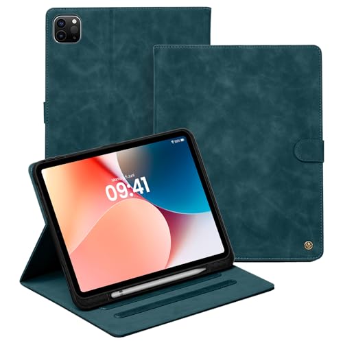 LBH Tablethülle für iPad Pro 6. Gen 12.9 Zoll in Petrol Blau Auto Sleep Wake Standfunktion Mehrfachwinkel Magnetverschluss Edel Vintage Retro Tabletcover von LBH