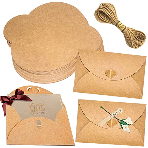 kraftpapier Umschläge 50Stk Großbrief Briefumschläge mit Jute Schnur Vintage Umschlag für CD DVD Hochzeit Grußkarten Geburtstagskarten Weihnachten Valentinstag(17.5 x 11cm) von LBING