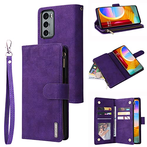 LBYZCASE Handyhülle für LG Wing 5G (2020), LG Wing Wallet Case, luxuriöse Folio-Klapphülle aus Leder [Reißverschlusstasche] [Handgelenkschlaufe] [Ständer] [Magnetverschluss] für LG Wing (lila) von LBYZCASE