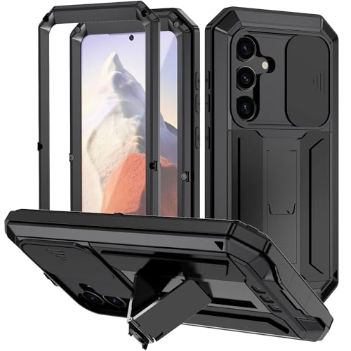 LBYZCASE Schutzhülle für Samsung Galaxy S24 mit integrierter Schiebe-Kamera-Abdeckung, Displayschutzfolie und Ständer, stoßfest, robust, Ganzkörper-Stoßfänger-Schutzhülle für Galaxy S24 (schwarz) von LBYZCASE