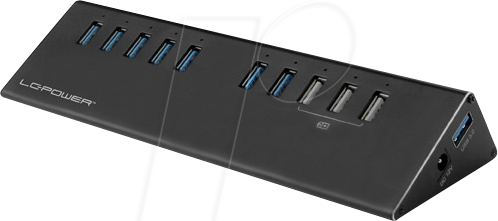 LC-HUB-ALU-2B-10 - USB 3.0 Hub, 7+3-Port, Schwarz, inkl. Netzteil von LC POWER