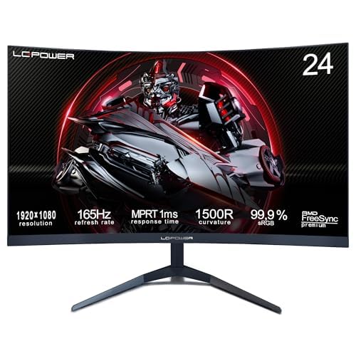 LC-POWER 24 Zoll FHD Gaming Monitor 165Hz 1920x1080, 1500R, FreeSync, HDR Ready, DP&HDMI,1ms, LC-M24-FHD-165-C-V2 von LC-POWER