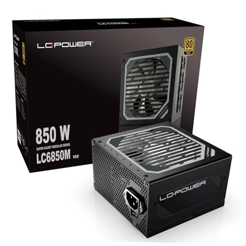 LC-POWER LC6850M Vollmodulares, 850W PC ATX 3.0 Netzteile, Geräuscharmes Netzteil, PCIe Gen 5.0 GPU, leiser 135 Lüfter, voll-modular, 80 Plus Gold - Schwarz(LC6850M-V3.0) von LC-POWER