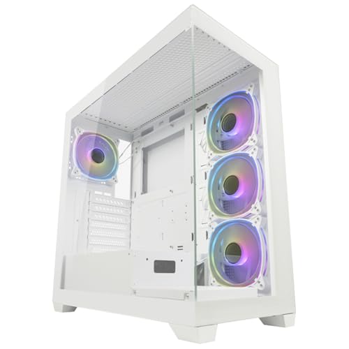 LC-Power Gaming 715W Seamless Pale X Midi-Tower ATX Gaming Gehäuse, mit 4 120mm-ARGB-Gehäuselüftern, I/O-Panel, RGB-Mainboard-Software, Front- & Seitenscheibe aus Hartglas (Weiß) von LC-POWER