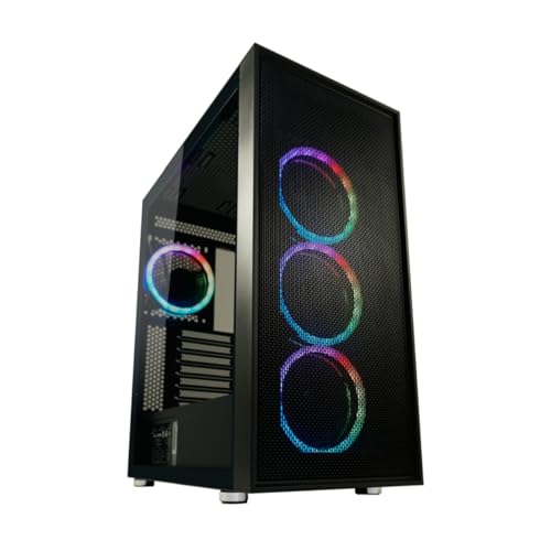 LC-Power Gaming-Gehäuse Gaming 802B Black_Wanderer_X – ATX-Midi-Tower, schwarzes Mesh-Frontpanel, ARGB-Lüfter, Hartglas-Seitenteil, USB-C, 8 Lüfter-Optionen, bis zu 4 HDDs/SSDs von LC-POWER