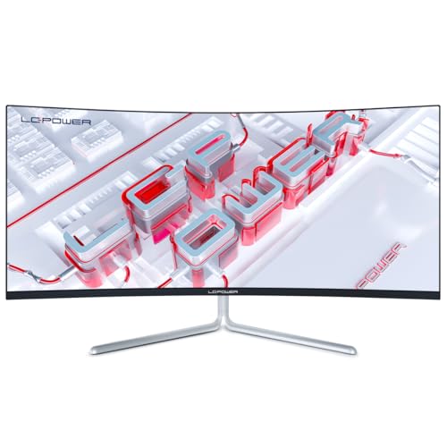 LC-Power LC-M34-UWQHD-100-C-V3 Gaming Monitor 34" Curved Ultra WQHD Display 16:9, 4ms,VA, 1*HDMI, DP,DVI,AUX, 100Hz schwarz weiß von LC-POWER