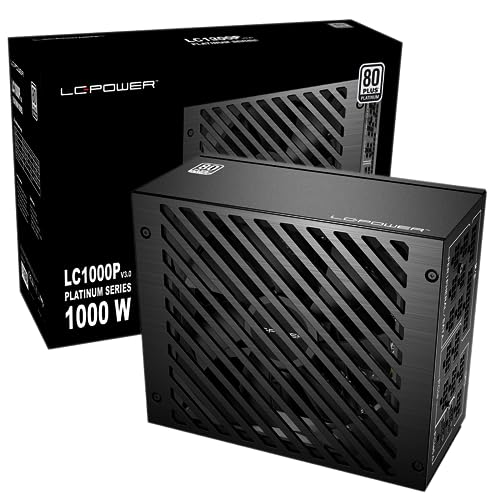 LC-Power LC1000P V3.0 Netzteil EU Stecker, 1000W, 80 Plus Platinum Zertifiziert, vollmodulares ATX 3.0, unterstützt PCIe 5.0 GPU,135 mm Lüfter,Flachkabel von LC-POWER