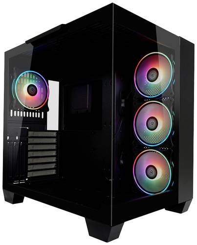 LC Power 809-B-ON Dark Storm_X Midi-Tower Gaming-Gehäuse Schwarz Seitenfenster, 4 Vorinstallierte L von LC Power