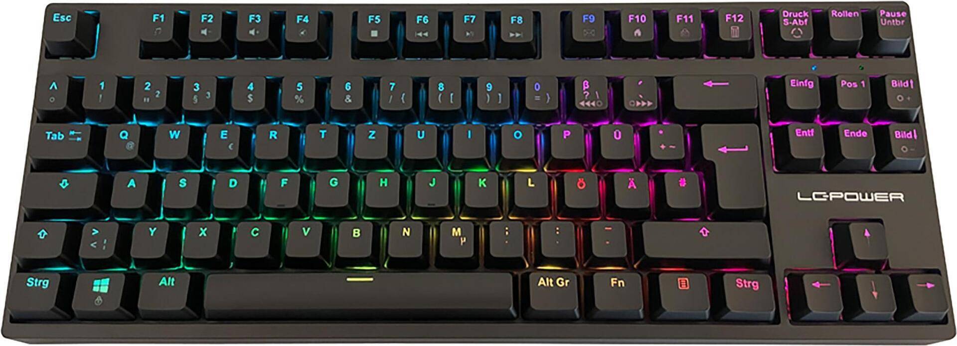 LC Power LC-KEY-MECH-2-RGB-C-W - Tastatur - TKL - Hintergrundbeleuchtung - USB, Bluetooth, 2,4 GHz - QWERTZ - Deutsch - Tastenschalter: Gateron Red - Schwarz - retail - Box (LC-KEY-MECH-2-RGB-C-W) von LC-Power