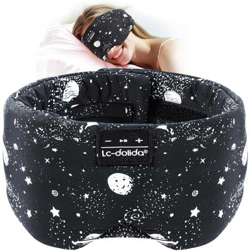 LC-dolida Schlafmaske mit Kopfhörer Schlafkopfhörer Seitenschläfer für Frauen Herren,Augenmaske Baumwolle Waschbar Schlafbrille mit Mikrofon für Reisen/Nickerchen/Yoga/Meditation/Schlafen von LC-dolida