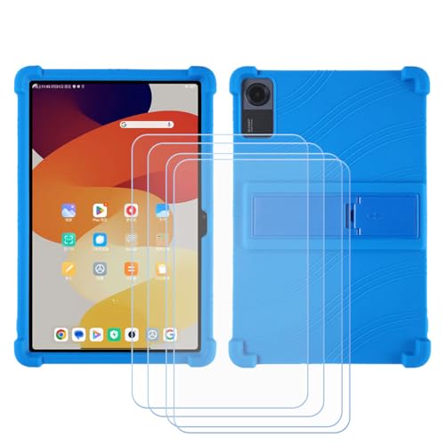 LCEHTOGYE Hülle für BMax I10 Plus + 4 Gehärtetes Glas Film Schutzfolie,Schutzhülle Weich Silikon Handyhülle TPU Case Cover für BMax I10 Plus (10,1") - Blau1 von LCEHTOGYE