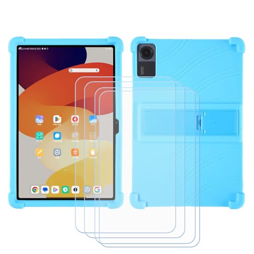 LCEHTOGYE Hülle für BMax I10 Plus + 4 Gehärtetes Glas Film Schutzfolie,Schutzhülle Weich Silikon Handyhülle TPU Case Cover für BMax I10 Plus (10,1") - Blau2 von LCEHTOGYE