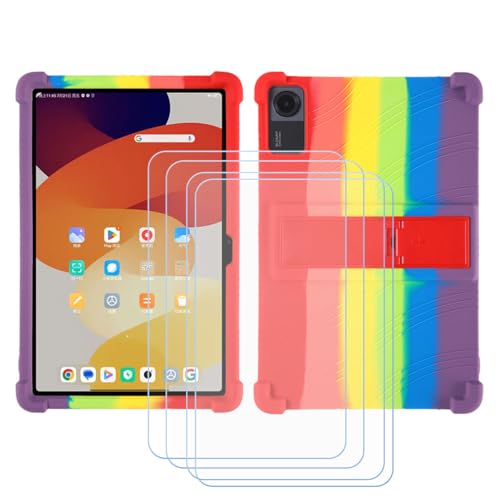 LCEHTOGYE Hülle für BMax I10 Plus + 4 Gehärtetes Glas Film Schutzfolie,Schutzhülle Weich Silikon Handyhülle TPU Case Cover für BMax I10 Plus (10,1") - Bunt von LCEHTOGYE