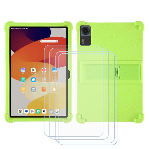 LCEHTOGYE Hülle für BMax I10 Plus + 4 Gehärtetes Glas Film Schutzfolie,Schutzhülle Weich Silikon Handyhülle TPU Case Cover für BMax I10 Plus (10,1") - Grün von LCEHTOGYE